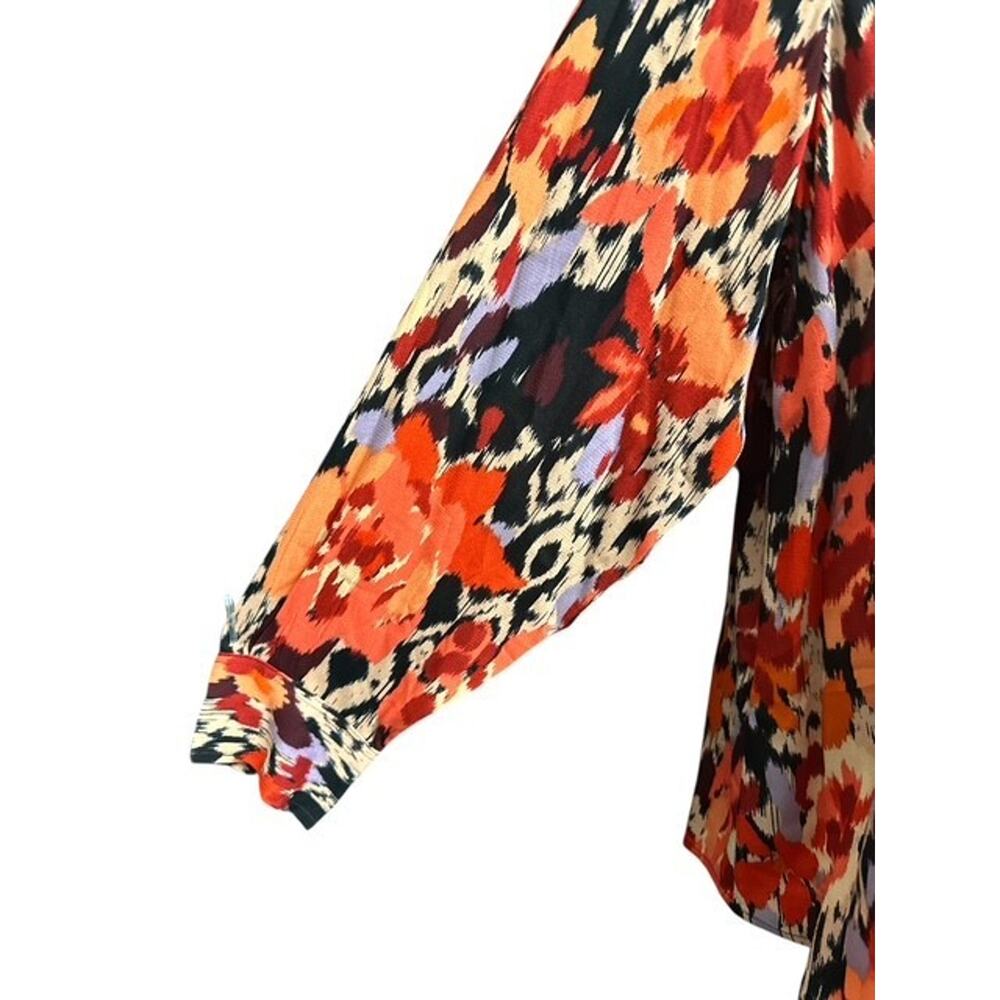Liverpool 1X Top Rayon Button Up Mod Burnt Orange Floral Lightweight Long Sleeve - Picture 4 of 6